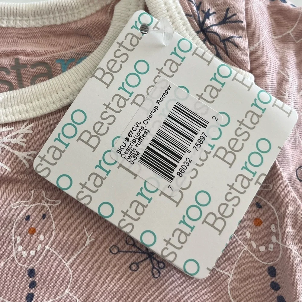 NWT Bestaroo Pink Baby Romper with Snowman Print
